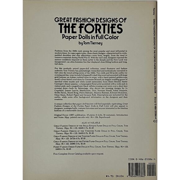 UNCUT Great Fashion Designs of the 40's Full Color by Tom Tierney 1987 - Picture 2 of 4